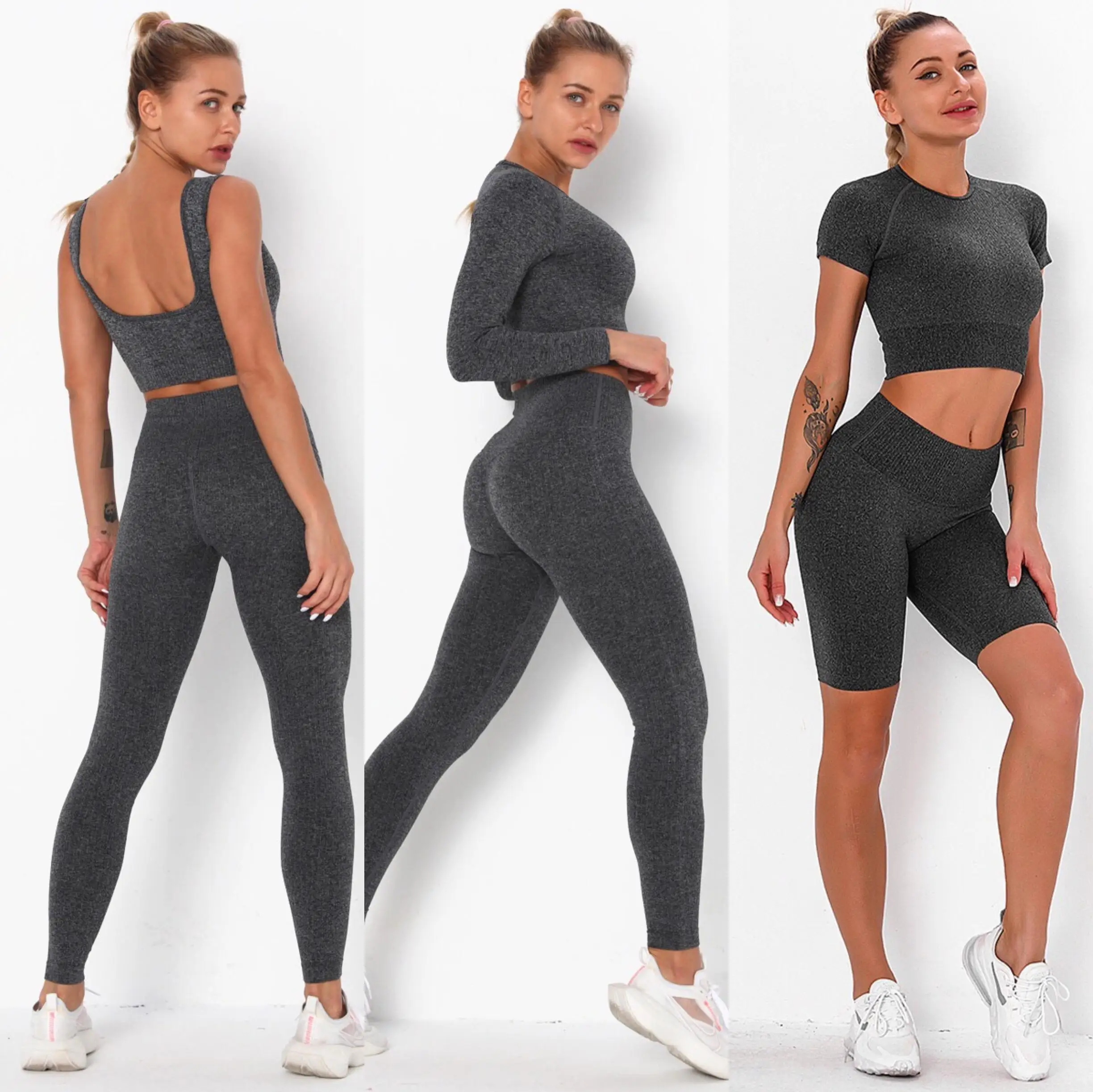 

BBLXF6099 Fashion women sportswear 5 piece set seamless fitness yoga set