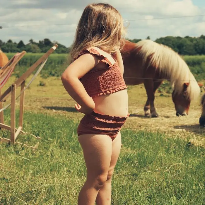 

baby girls kids children 2 pcs tankini smocking stitches bathing suit beach wear swimwear swimsuit party wear