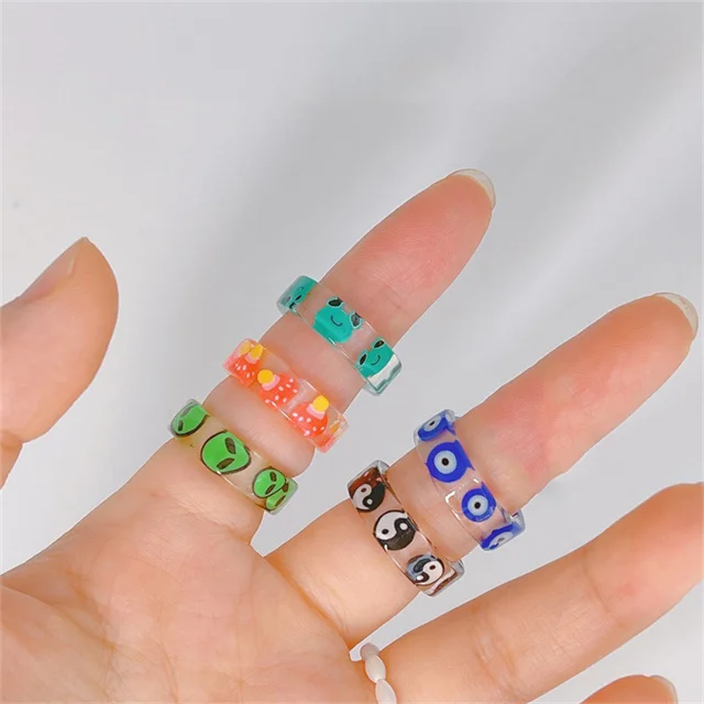 

Punk Gothic Aesthetic Crystal Y2k Jewelry Cute Fruit Butterfly Tai Chi Rings for Women, Colorful