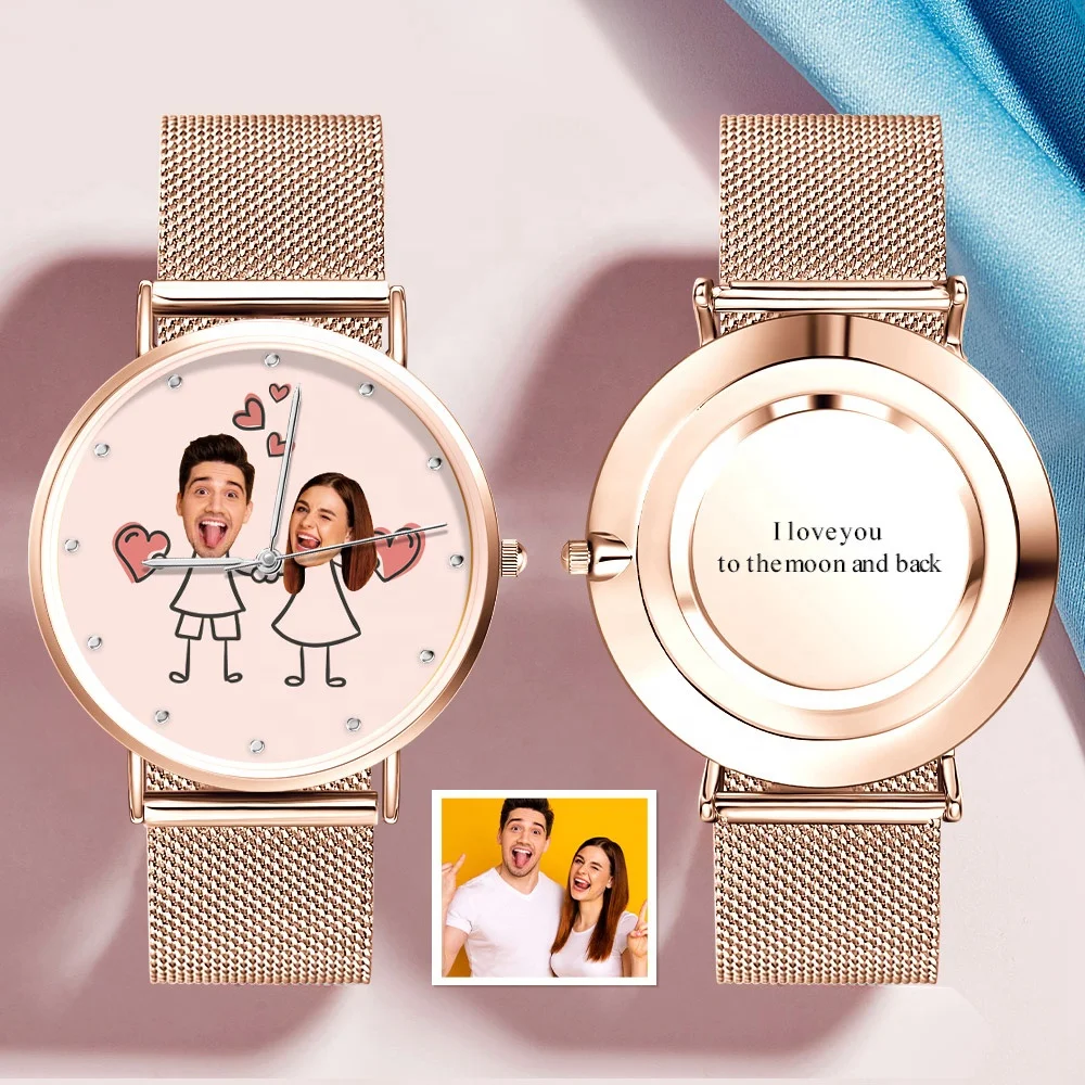 

Low Moq Dropshipping Watches Luxury Montre Custom Logo Couple Stick Figure Couples Face Watch For Anniversary Valentine Gift