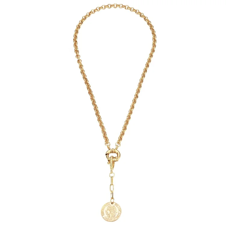 

European Trendy New Arrival Simple Gold Chain Coin Pendant Necklace For Girls