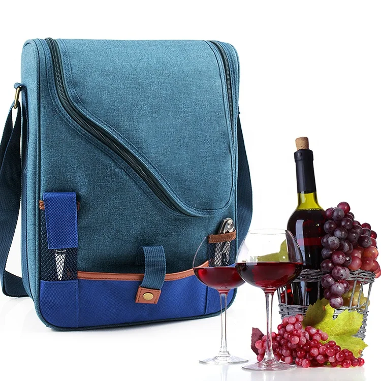 

Wholesale high quality picnic travel insulated two bottle wine tote bag
