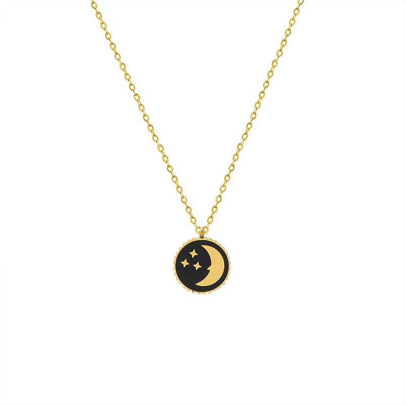 

Personality Chinese wind star moon pendant female clavicle choker temperament personality titanium steel 18K gold necklace