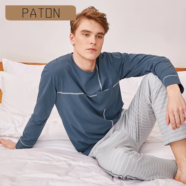 

2021 2pcs spring cotton PJ pajamas set women home night wear men's long sleeve loungewear mens loungewear