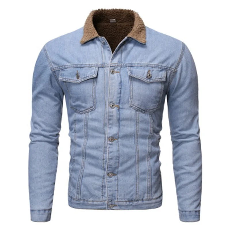 

Fashion Thicken Casual Jeans Men's Jackets, Dark blue/light blue