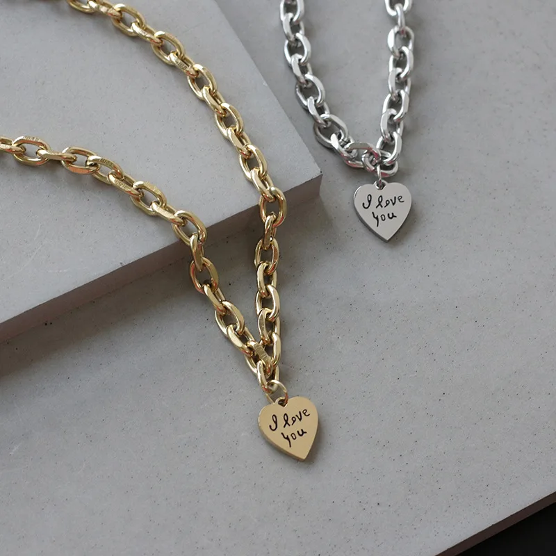 

collares para mujer Necklace With 8k Gold Plated Stainless Steel Heart I love you Charm Chain Necklace Women Jewelry For Women