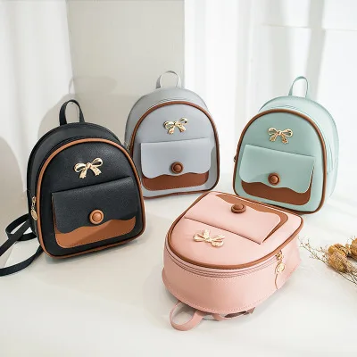 

BG-0032 Fashion Design Manufacturer Casual Travel Bag Nice Fashion Backpack Bow Pink Leather Womens Backpack, As picture