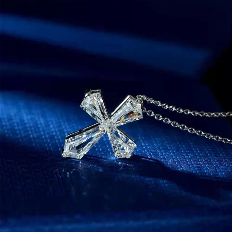 

Aimgal Four diamond cross necklace S925 silver gold plated diamond pendant