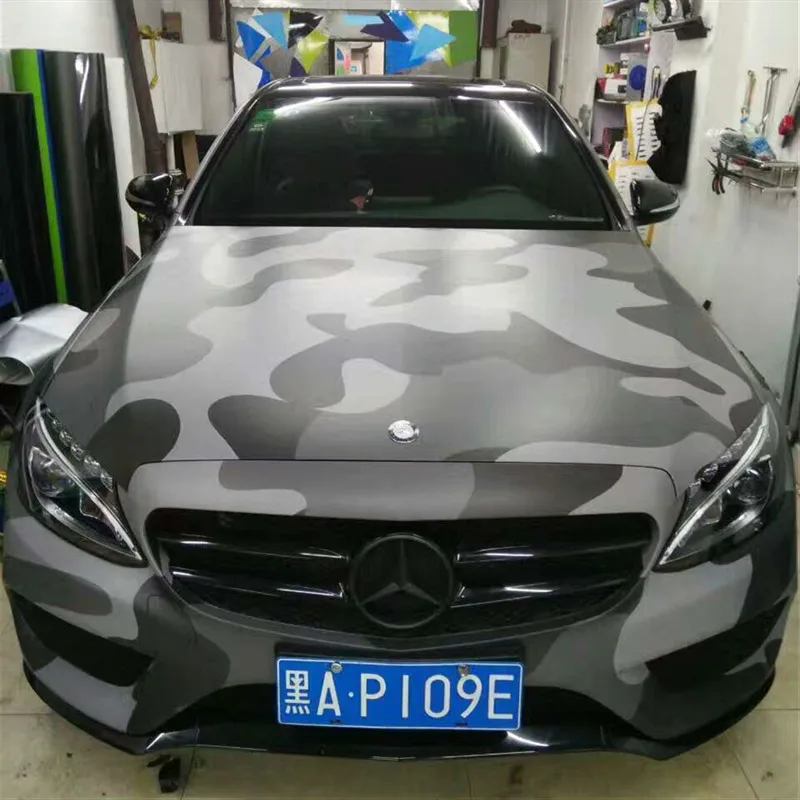 

Jumbo Elite Black Arctic Snow Camouflage Vinyl Wrap Rolls Dazzle Camo Car Body For Car Wrapping Film Size:1.52*20m