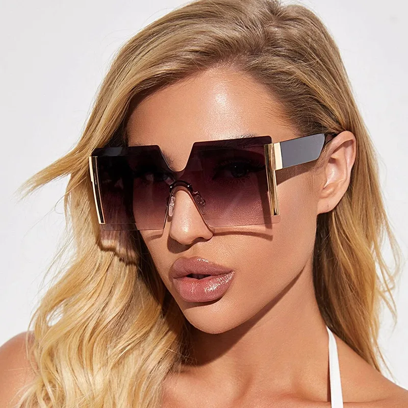 

Fashion Oversized Square Rimless Sunglasses Women Brand Designer Flat Top Big Sun Glasses Female For Travel, 9colors for choose