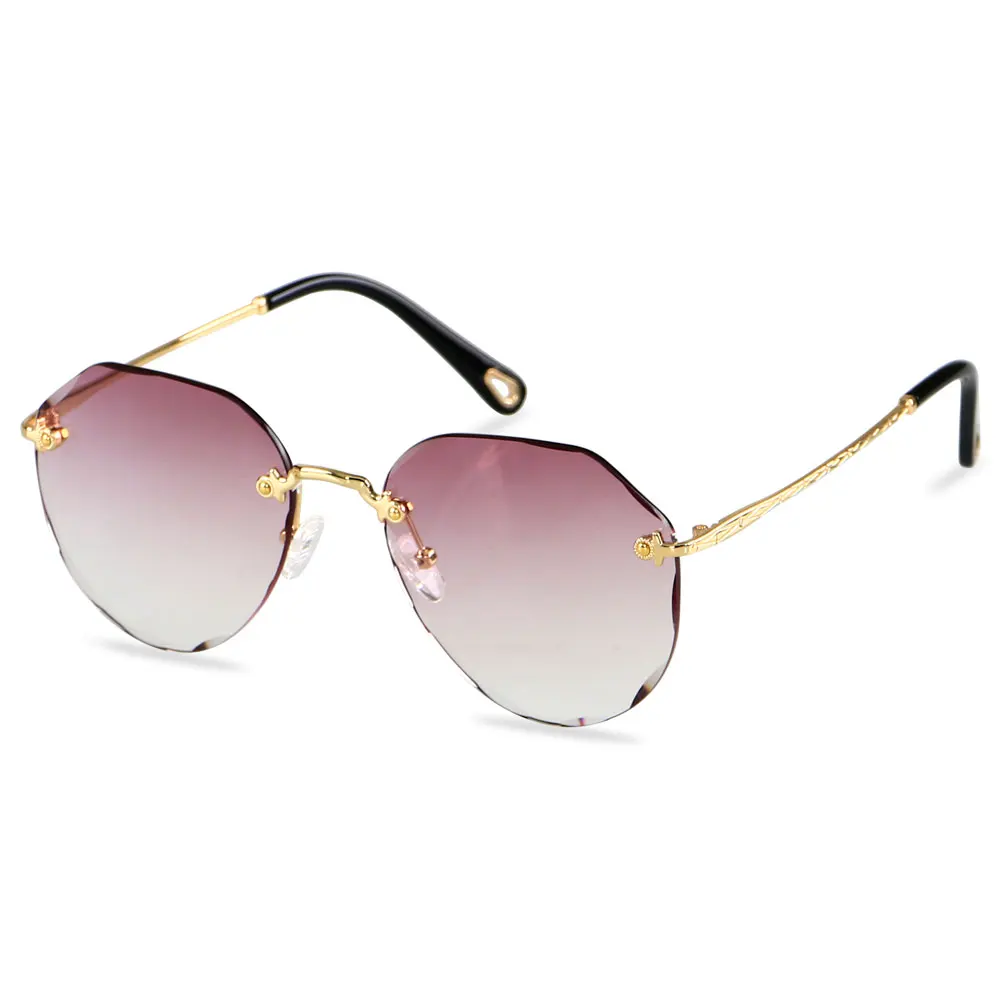 

Fashion Lady Shades UV400 Eyewear oculos gafas de sol Rimless Round Sunglasses Luxury Brand Design Women Metal Sun glasses