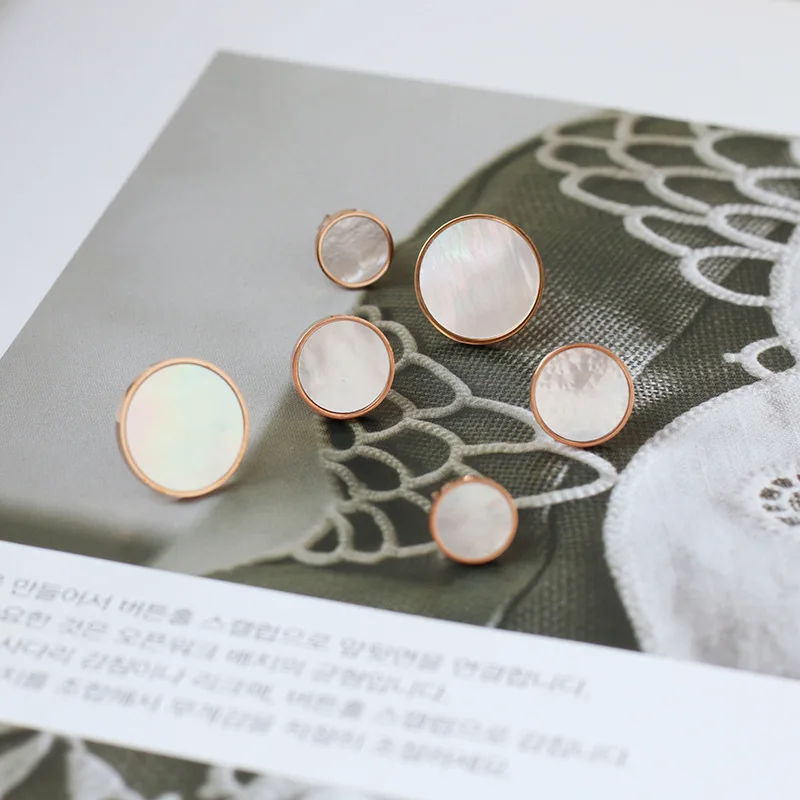 

Women Cute Stainless Steel Round White Opal Stud Earring Korean Jewelry Multi Size White Fire Opal Stud Earring