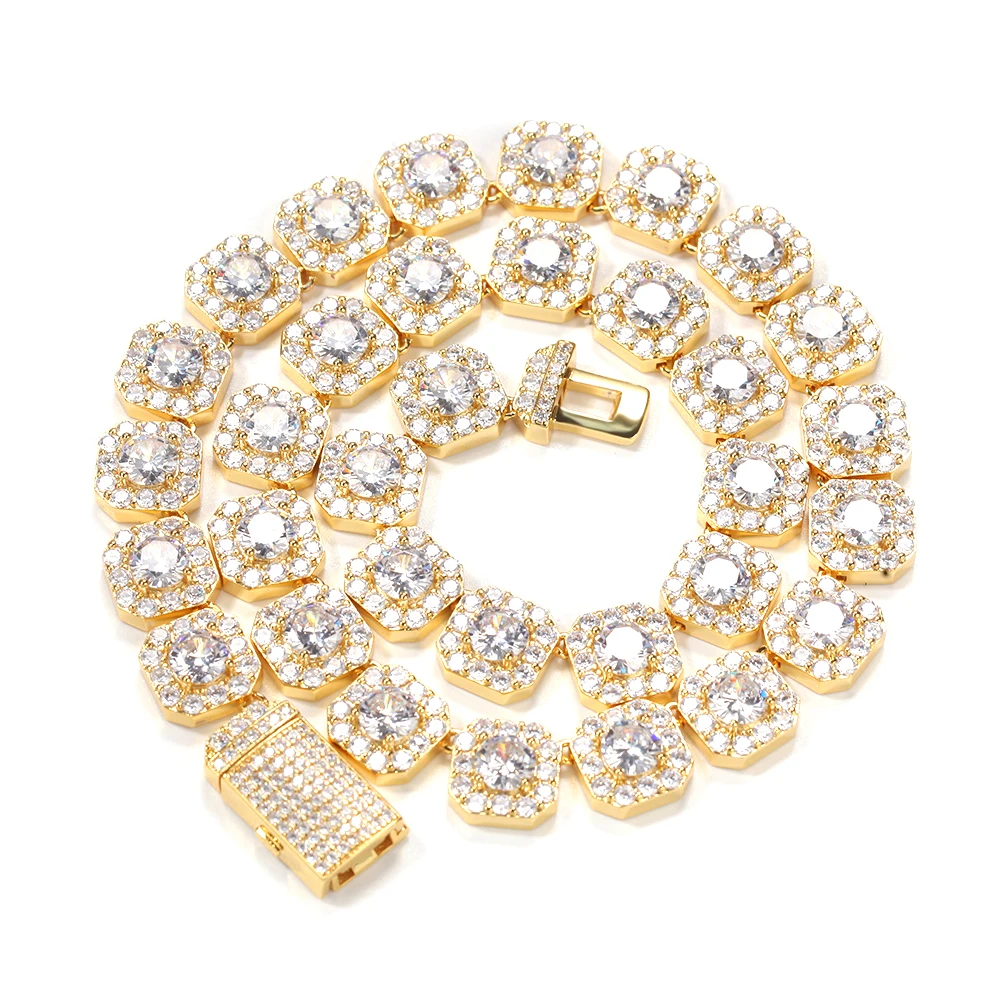 2024 Hot Sale Trendy 12.5mm Square Tennis Chain Necklace Iced out Bling Bling HipHop Style Silver Link Chain for Party Gift