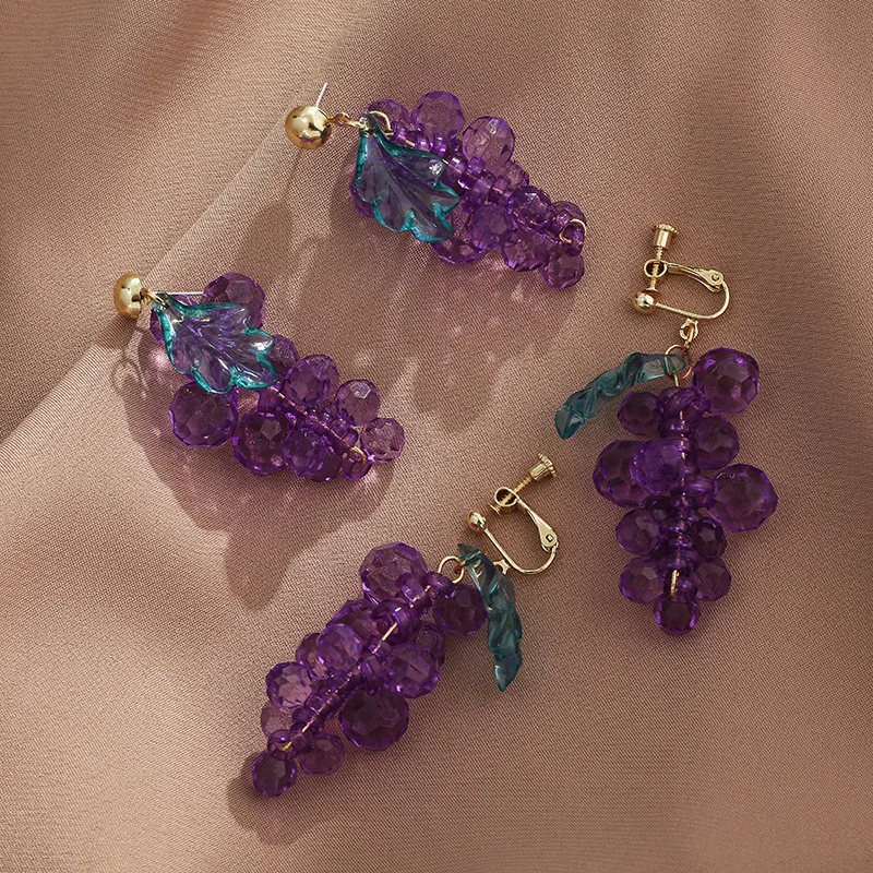 

Hesiod 925 Silver Needle Purple Crystal Acrylic Gold Grape Stud Earrings Women 2021 Summer Ear Clip Jewelry
