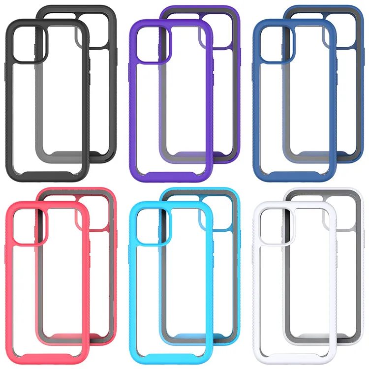 

Shockproof Soft Frame Clear Hard Acrylic PC Hybrid Cell Phone Cases For iPhone 11 12 mini Pro Max XS MAX X XR 7 8 SE 2020 Cover, 6 colors