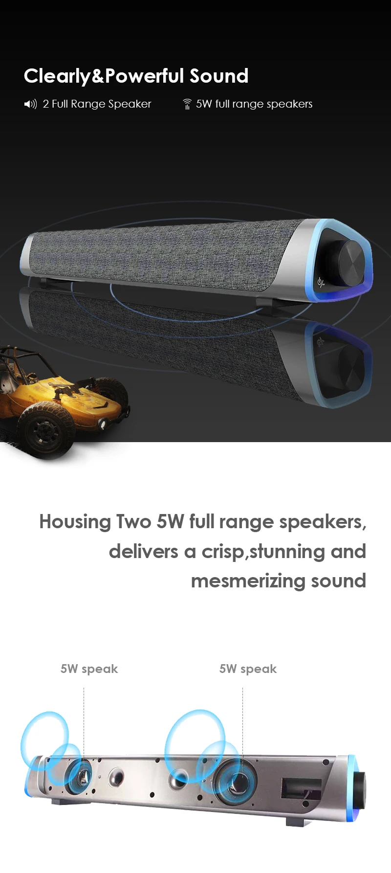 Hands free high quality mini portable BT soundbar with rechargeable battery - ANKUX.COM