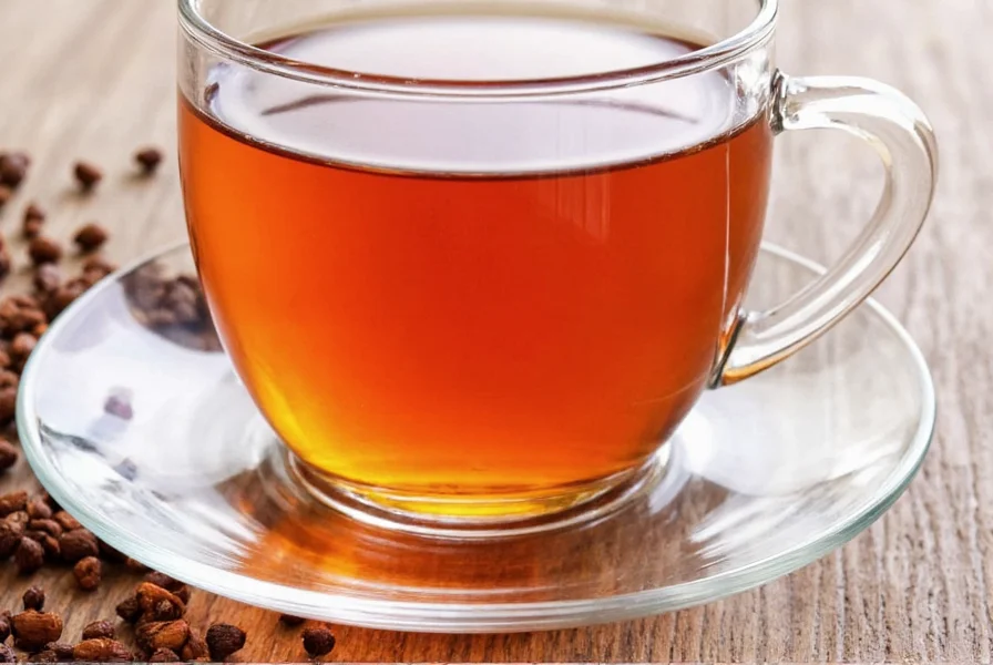 Cup of freshly brewed clove tea with whole cloves