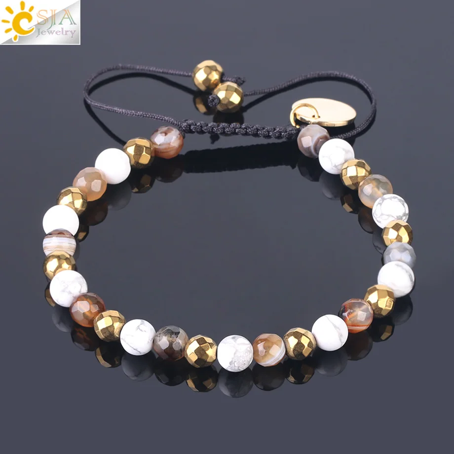 

CSJA handmade white turquoise mixed onyx boho adjustable braided bracelet fashion jewelry wholesale F542