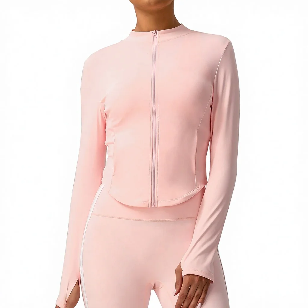 Women Running Athletic JacketGym Tight Coat Sports Fitness Long Sleeve Yoga Workout Top Sports Shirt with Half ZipThumb Hole