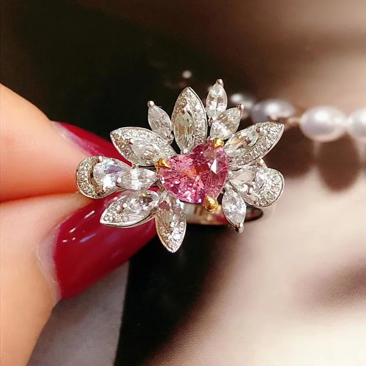 

hot sale SGARIT unique new design classic natural gemstone ring 18k white gold 1.07ct Padparadscha sapphire ring jewelry women, Pink