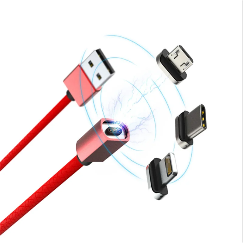 

3A Magnetic USB Cable Support QC 3.0 Fast Charging & Data Transfer, Magnet Phone Charger Nylon Braided Cord, Black/red/white