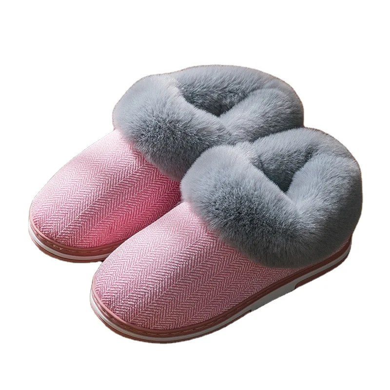 

Cotton slippers for men, warm and non-slip indoor, thick bottom cartoon lovers, plush half pack slippers for women in winter