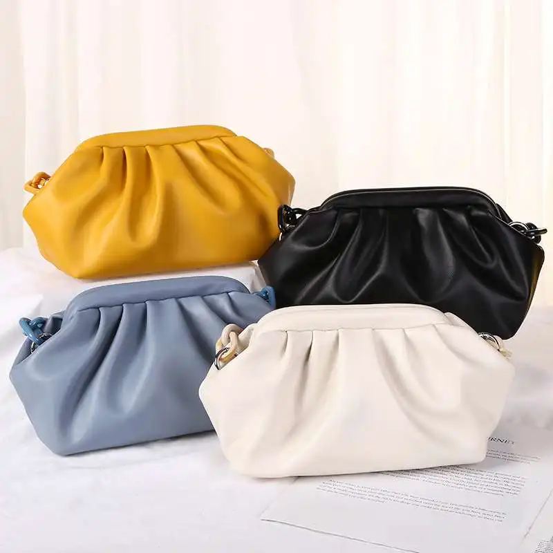 

fashion beautiful candy color dumpling cloud bags women handbags new pu leather small acrylic chain clutch ladies purses tote, Black, blue, white, yellow