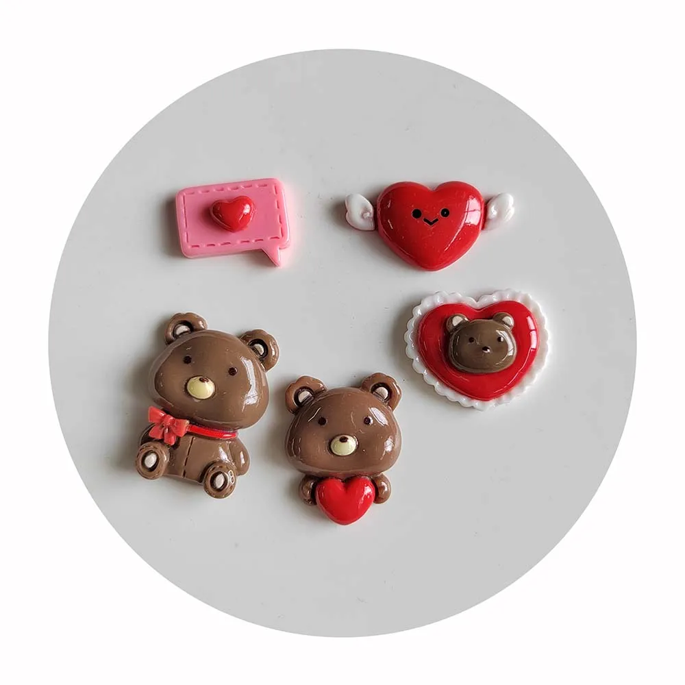 

Valentine's Day Cartoon Bear Heart Flat back Resin Cabochon Scrapbooking For Phone Decor Parts DIY Hair Bows Crafts