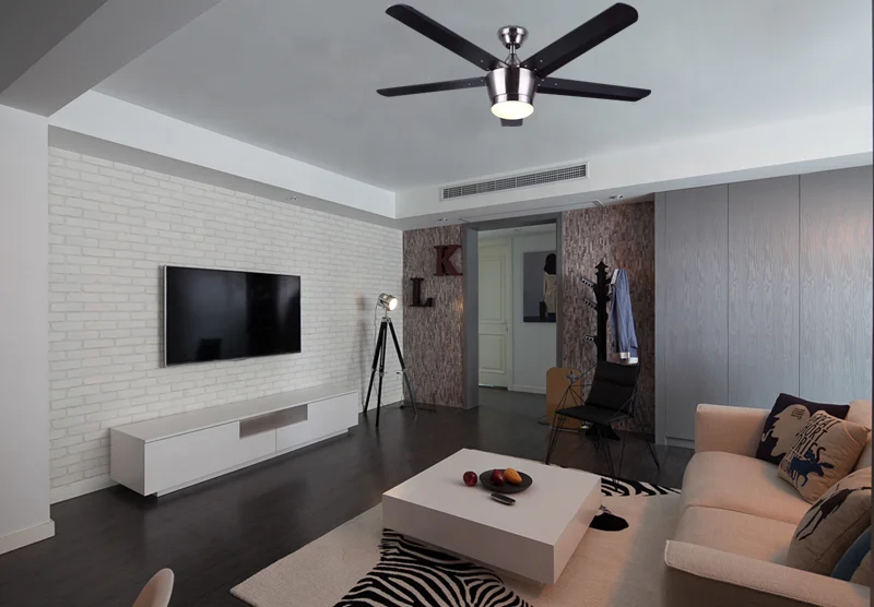 
52 inch Home Decorative Modern Air Cooling Fan Brushed Nickel LED Ceiling Fan with 5 ABS Blades, include Wall Control 