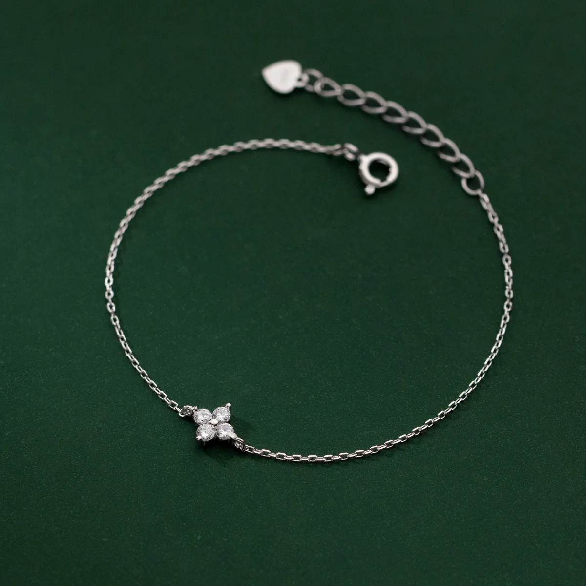 

Hot Selling Fresh S925 Sterling Silver Delicate Four Leaf Flower CZ 925 Sterling Silver Chain Link Bracelet Women Girl S6056