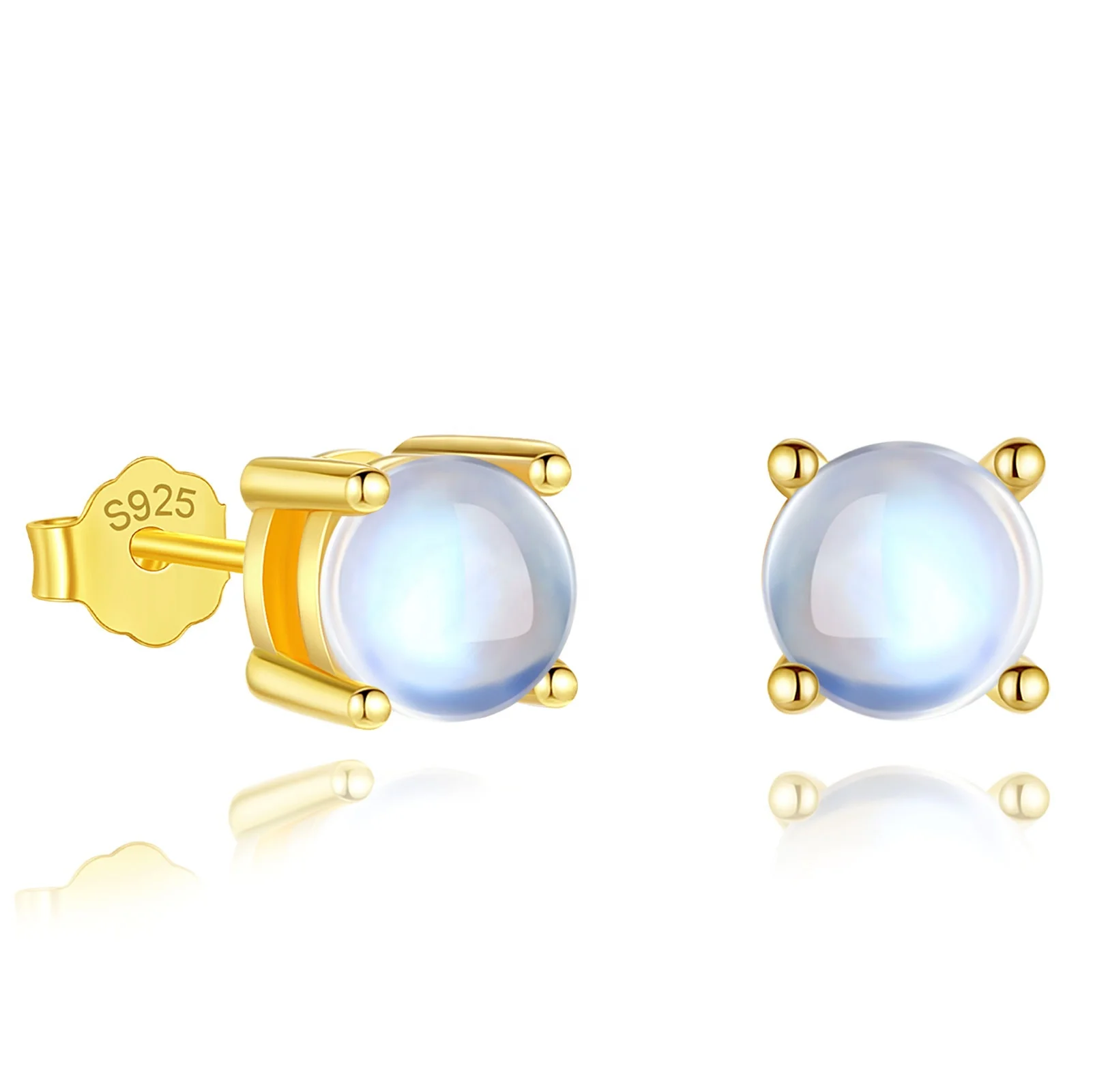 

Simple Elegant Jewelry 925 Sterling Silver 18K Gold Plated Small Round Shaped Moonstone Mini Stud Earrings for Women