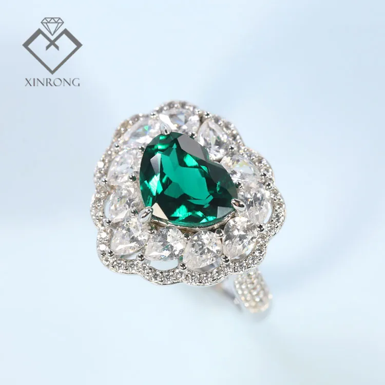 

Factory sale Zambia emerald color silver ring resizable cultiver l'emeraude 925 jewelry lab grown emerald ring for lady gifts