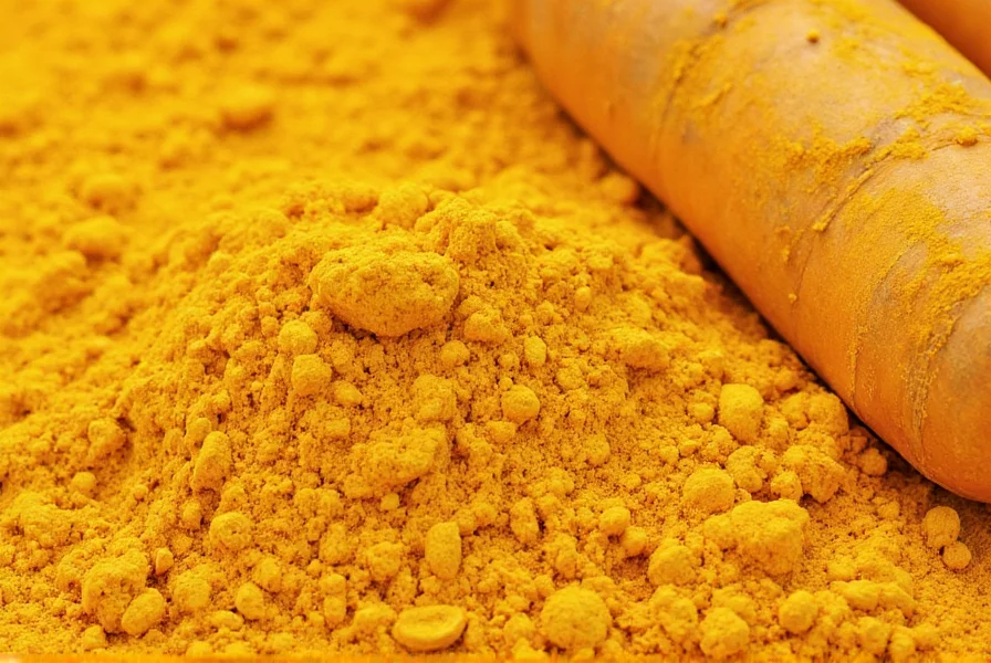 Turmeric root and powder showing vibrant yellow color, molecular structure of curcumin
