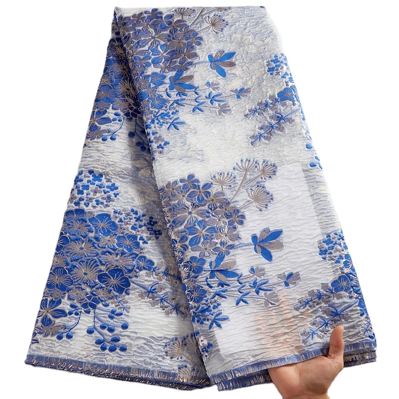 

Blue French Organza Lace Embroidery Tissu Jacquard French Brocade Fabric African Mesh Lace Fabric For Wedding Party Wear 2534, As shown in the photos