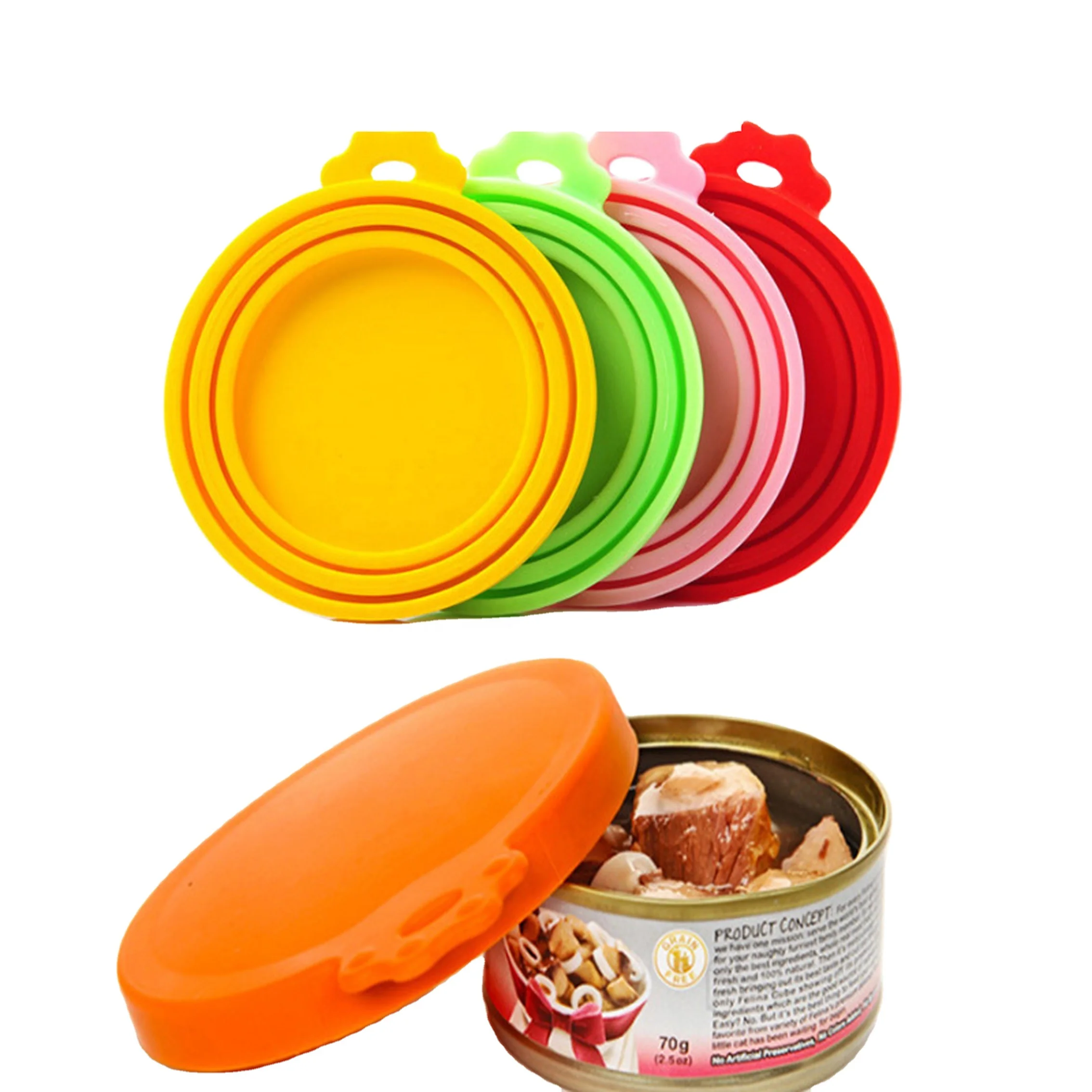 

Standard Size Silicone Pet Food Can Cover Can Lids for Dog and Cat Food Pet Bowl Feeder, Pink,yellow,green,red