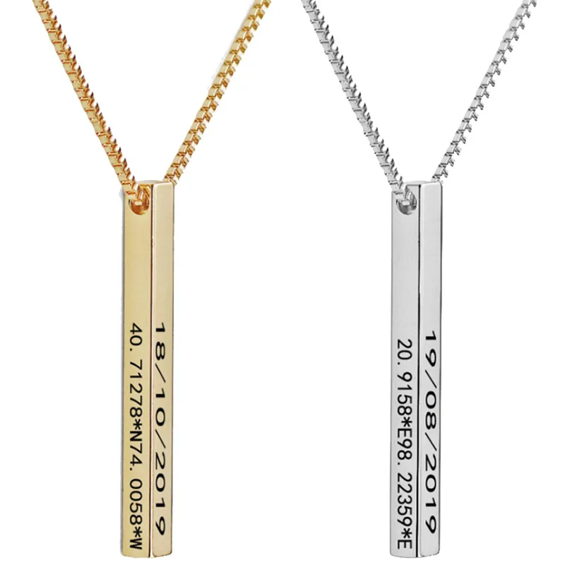 

New Fashion Engraved Vertical Bar Necklace Custom Name Personalized Initial Necklace Jewelry For Women