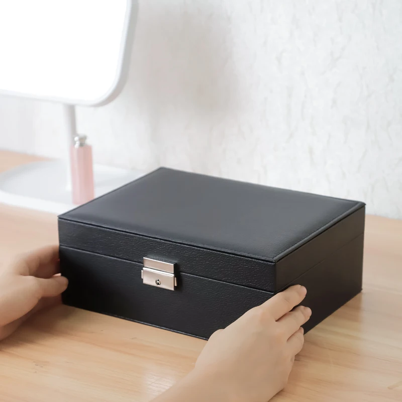 
Custom wholesale Sell well Tray Showcase Ring Luxury Display leather With lock jewelry Organizer jewelry Storage Box 