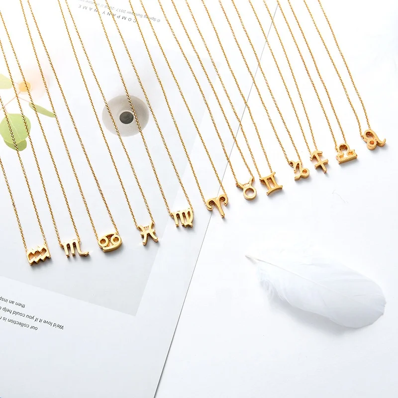 

10% Off Charm Gold Chain Silver Choker Alloy Stainless Steel Astrology Women 12 Zodiac Star Signs Pendant Necklace, Gold&silver