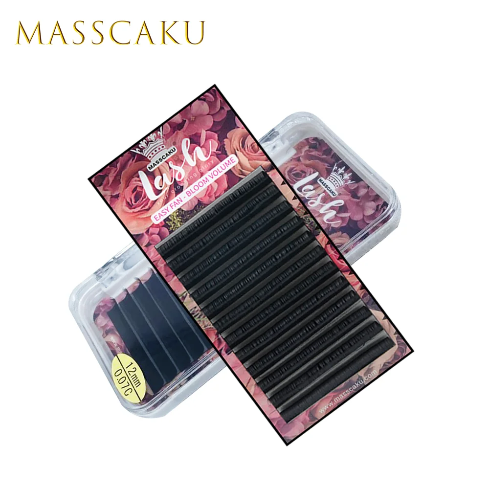 

MASSCAKU 0.07 Private Label Easy to Fan Faux Mink Eyelash Extensions Volume Lash, Black