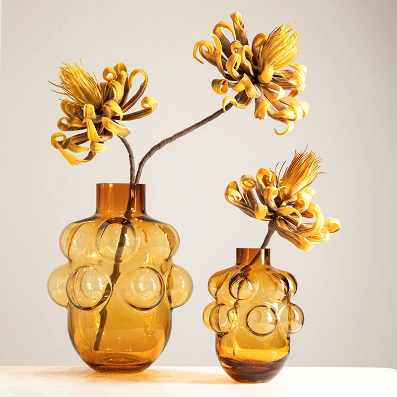 Luxury Coastal Design Handmade Grape Shape Bubble Hydroponic Colored Glass Flower Vase Tabletop Decoration Crafts