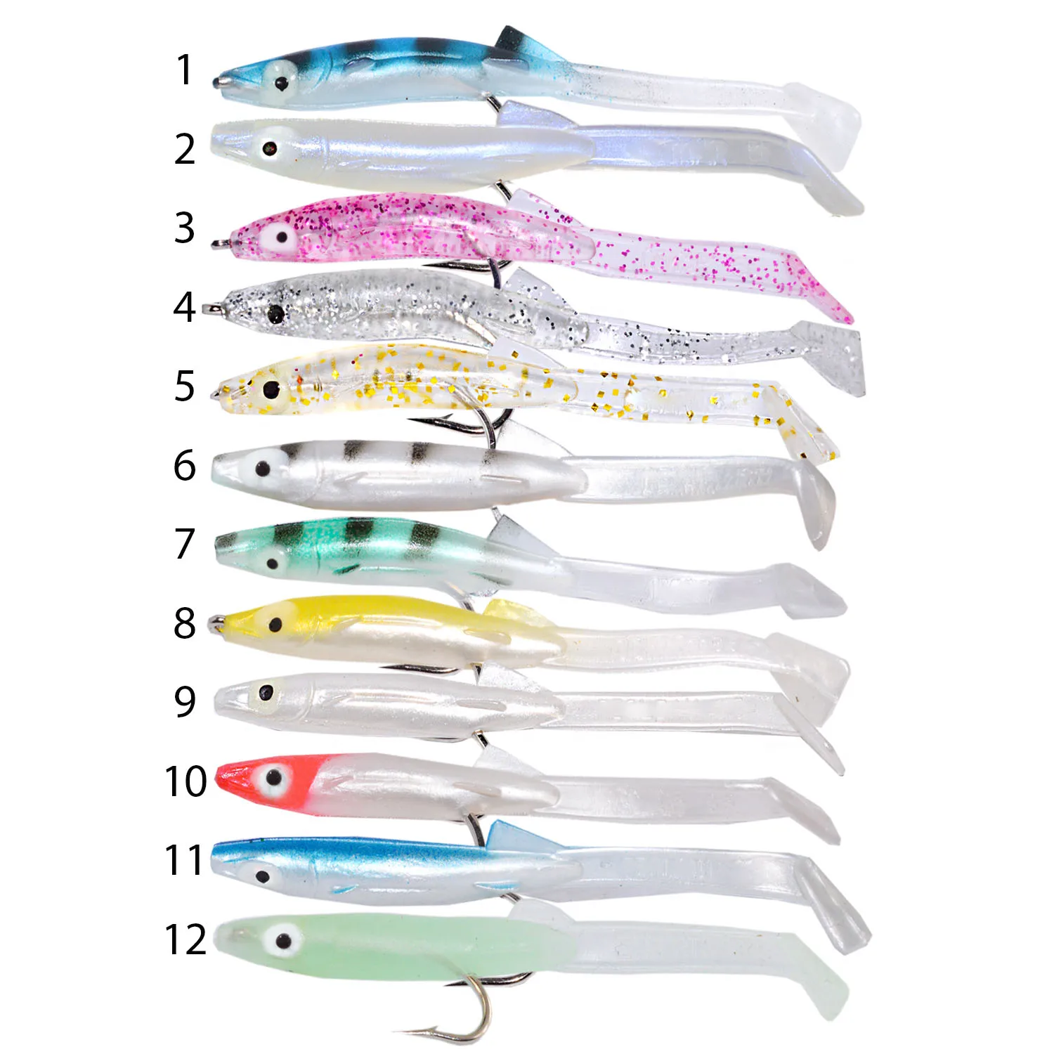 

80mm 2.3g Sea fishing soft eel fish lures with single hook paddle T Tail swim shad, Various color