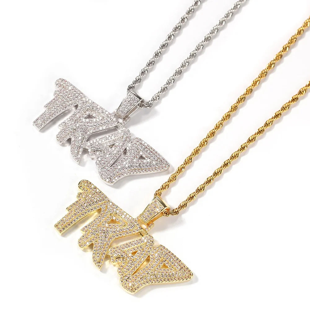 

Premium Miami Rope Chain Steel Choker Micro-Pave Simulated Diamond Iced Out Rappers Pendant, Golden / silver
