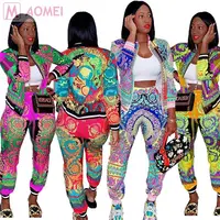 

L6043 newest multicolor printed short jacket casual Set 2020 Wholesale Women Two Piece