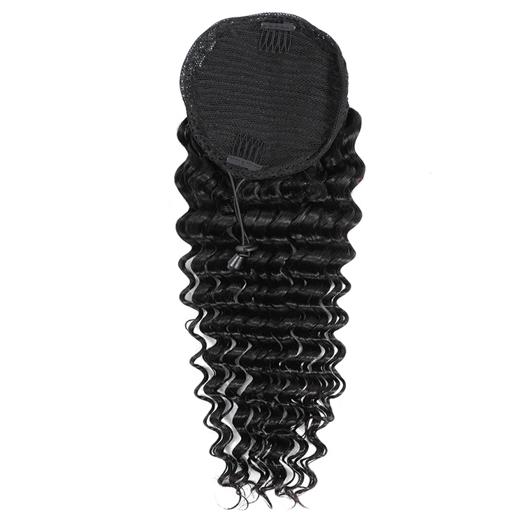 

Wholesale Deep Wave Ponytail Hair 100% Remy Drawstring Ponytail Human Hair for Black Women