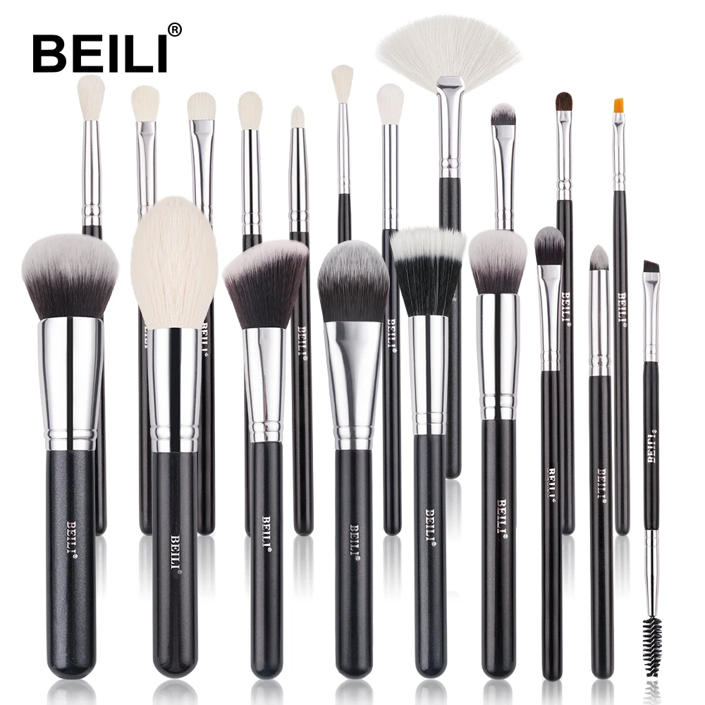 

BEILI make up brush set custom logo makeup brushes natural hair 20pcs foundation eyeliner eye shadow shade blending edge brush, Black