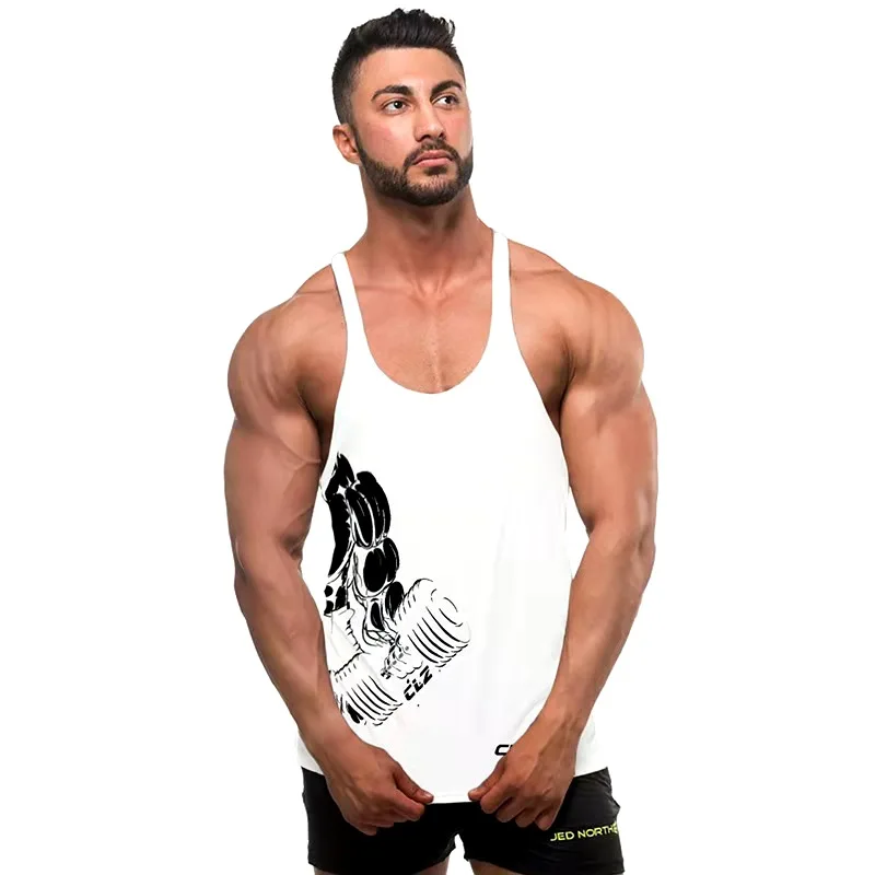 

I-shaped mens tank top pattern fitness sports vest cotton summer tank tops for men loose, White, yellow, red, gray, black, blue, red wine