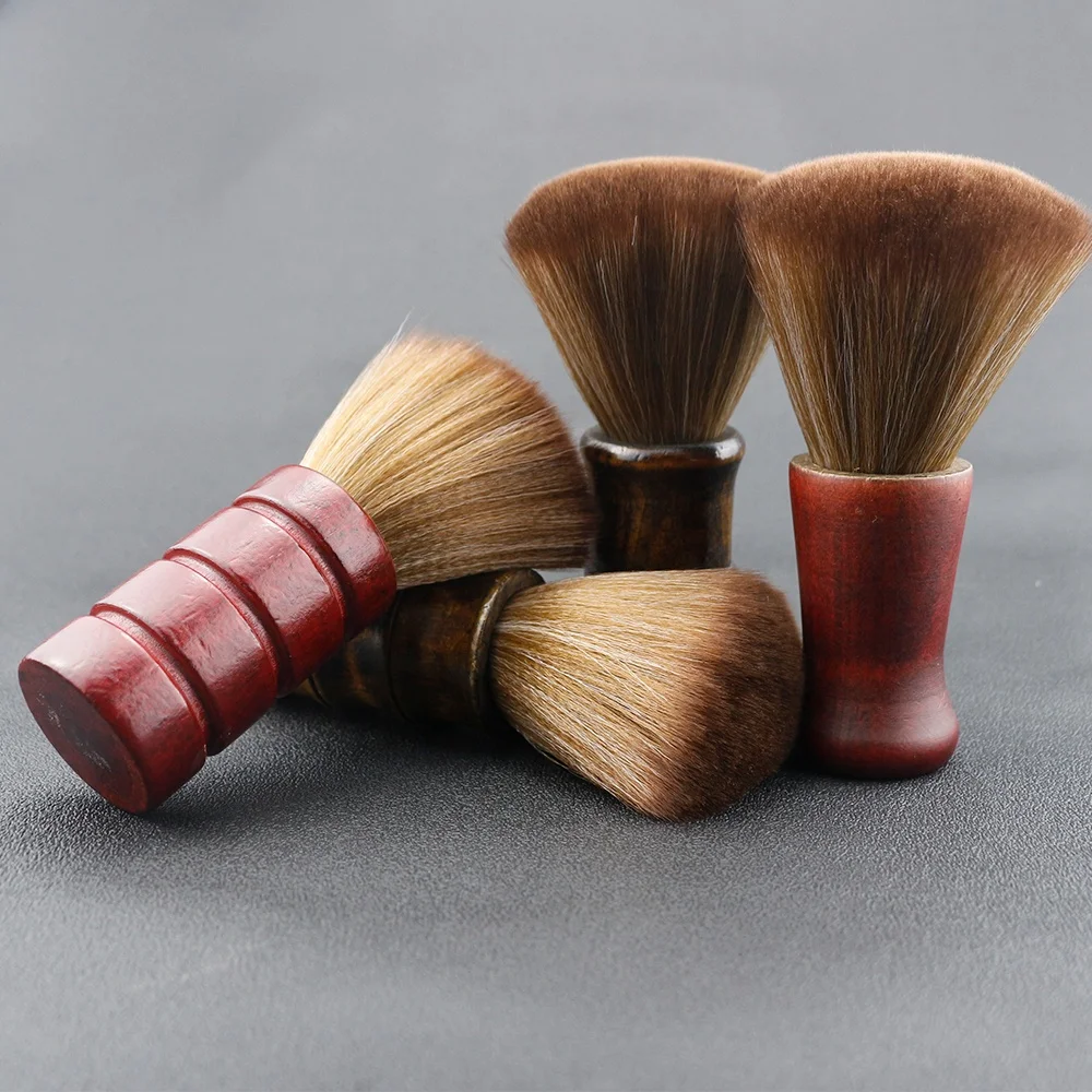 

Put Logo Large Hair Cutting Neck Duster Brush Professional Barber Soft Fiber Wooden Handle Neck Face Cleaning Duster Brush, As picture