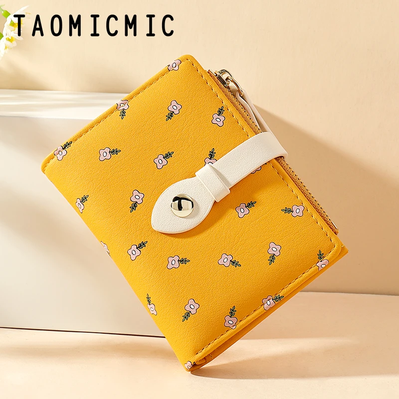 

Taomicmic New zipper women wallet Japan and Korea multi-card short leather clip fashion small flower two fold wallet ladies