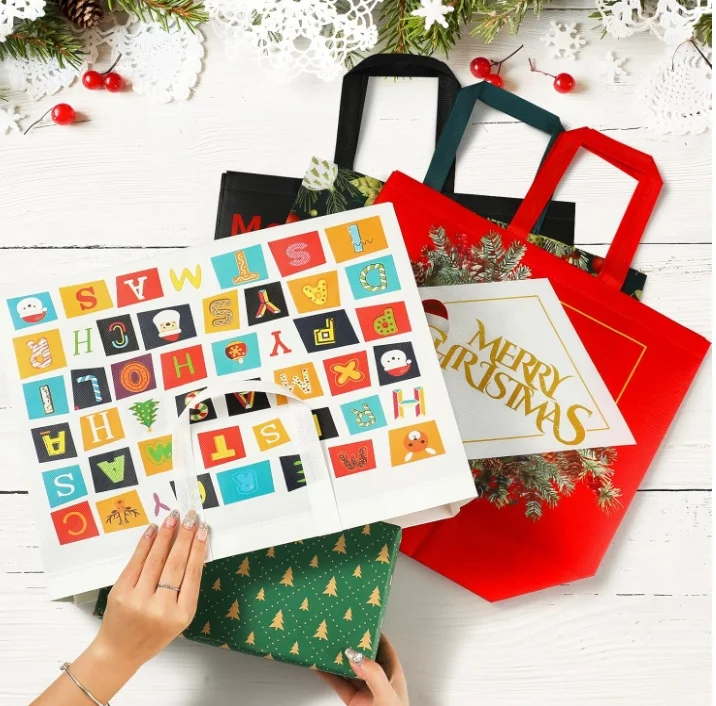 Stock Blank Horizontal Medium Size Eco Friendly PP Non Woven Fabric Reusable Portable Grocery Shopping Tote Bag