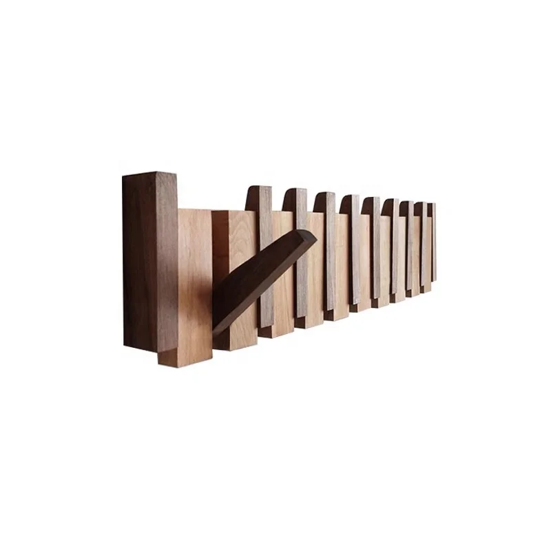 

CSL factory Natural Wood Wall Hanger Hook Wall Mount Key Coat Umbrella Handbag Hook creative folding Wooden Wall hanger Hook